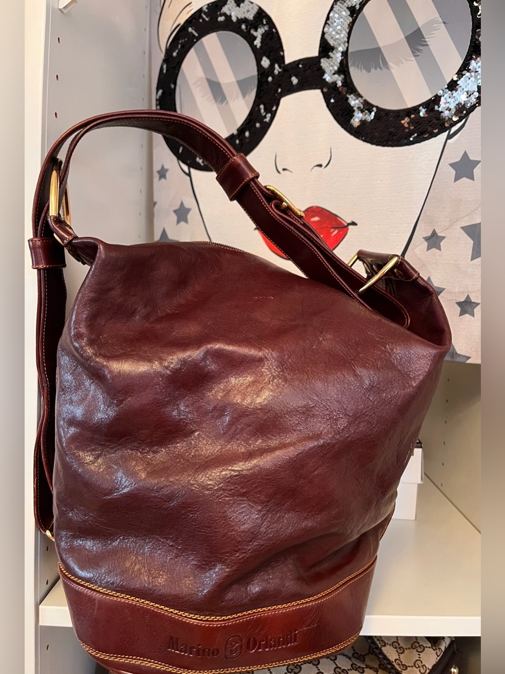 Marino Orlandi Deep Burgundy Leather Shoulder Bag